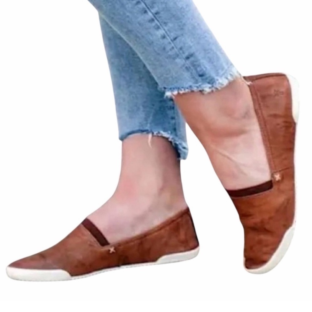 Frye Melanie Cognac Brown Scrunched Leather Slip-On Flats 9 - Picture 2 of 15